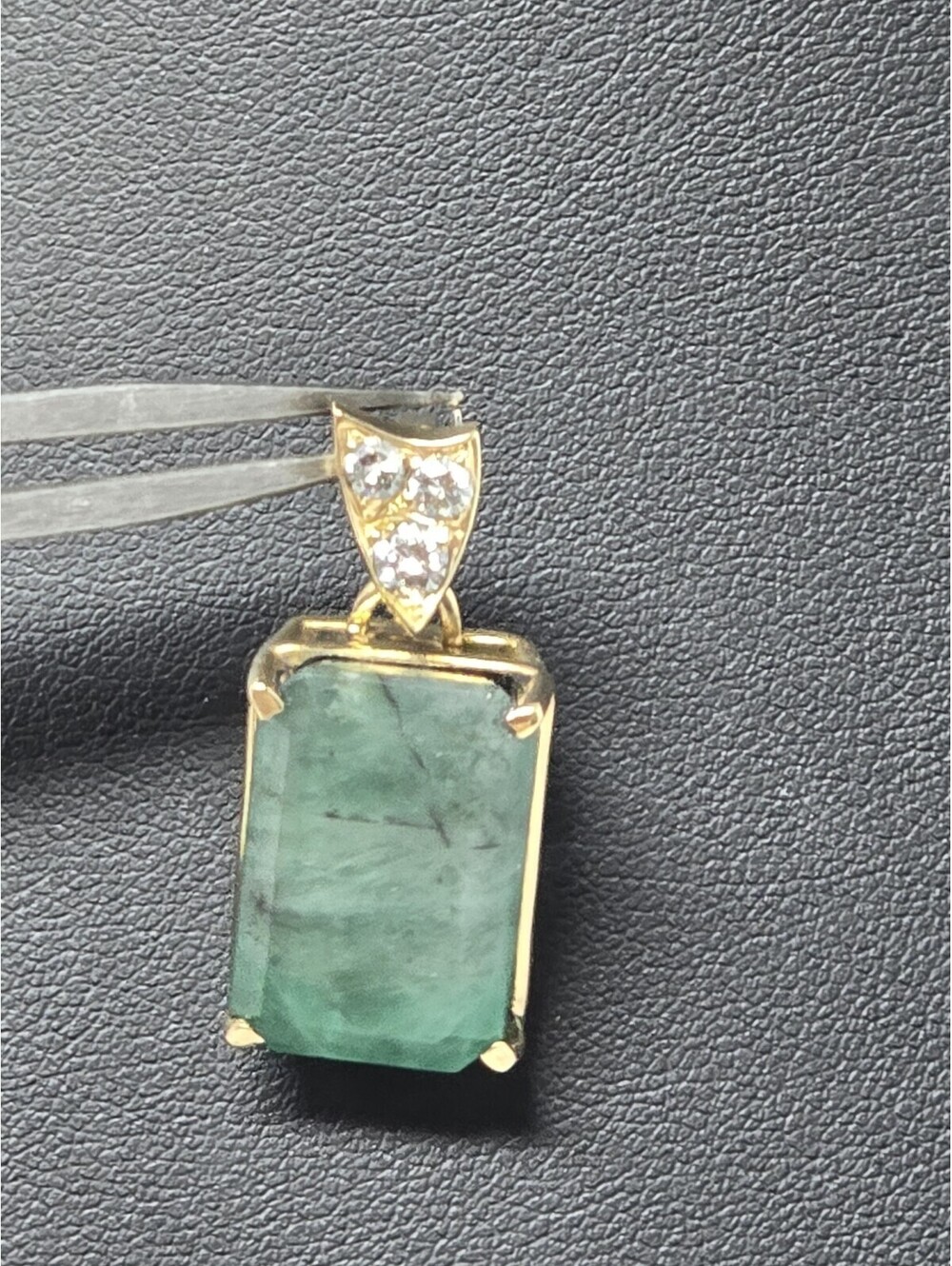 14k Gold 17ct Natural Emerald Pendant Diamond Bail Estate